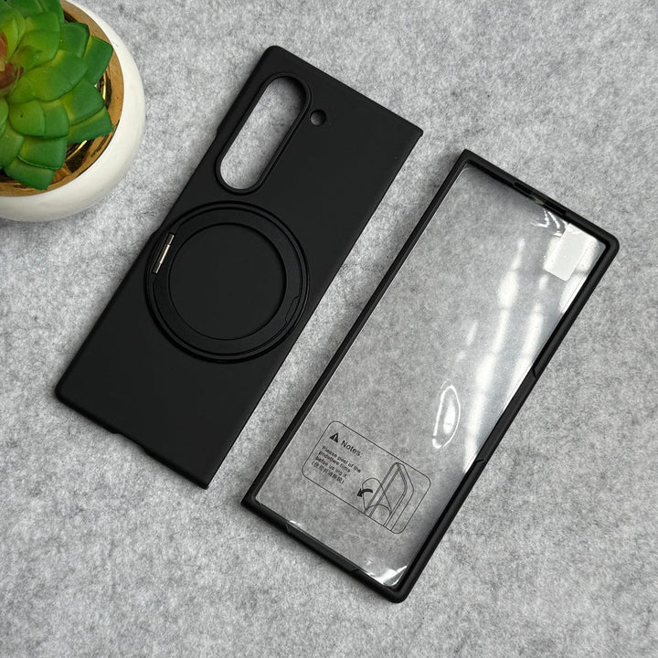 FRATO Fold 6 Collection Black Samsung Galaxy Z Fold 6 Rotating Bracket Stand Front Glass Protection Case
