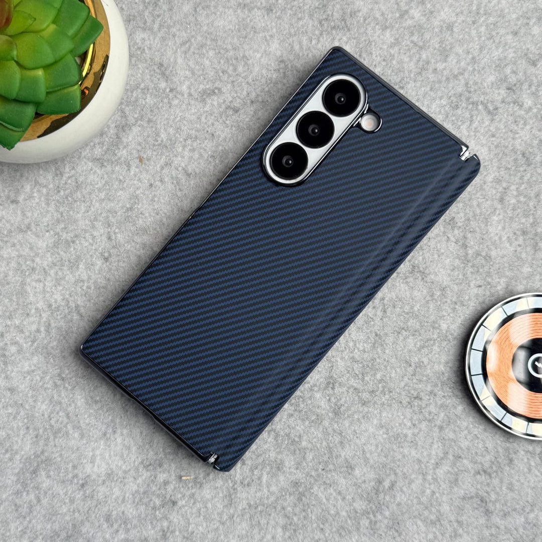 FRATO Fold 6 Collection Blue Samsung Galaxy Z Fold 6 Carbon Fiber Hinge Protection Case With Front Glass Protection