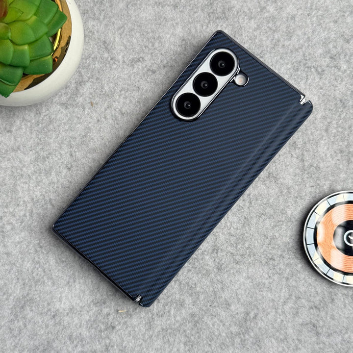 FRATO Fold 6 Collection Blue Samsung Galaxy Z Fold 6 Carbon Fiber Hinge Protection Case With Front Glass Protection