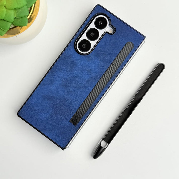 FRATO Fold 6 Collection Blue Samsung Galaxy Z Fold 6 PU Leather Cover With Detachable S Pen Case