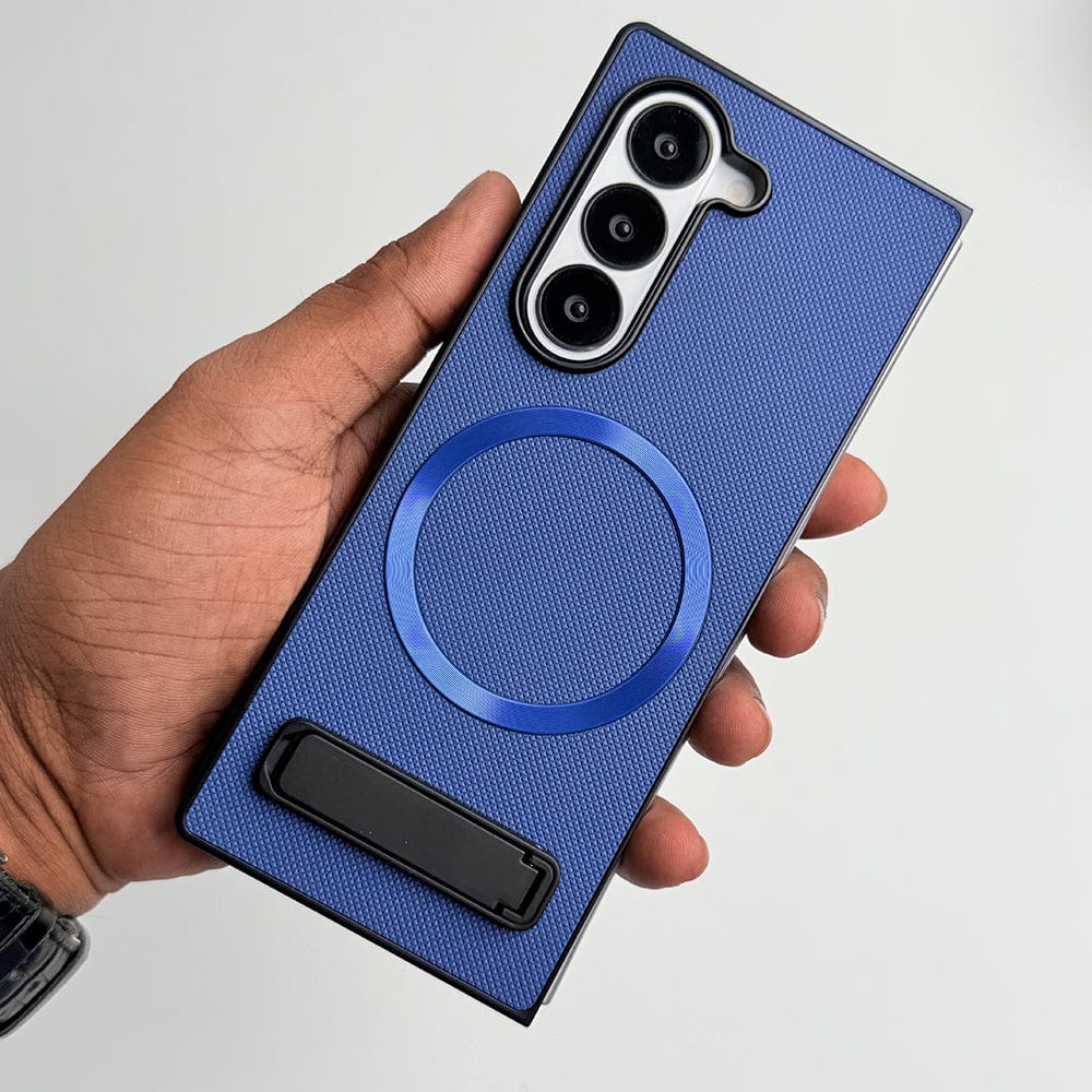 FRATO Fold 6 Collection Blue Samsung Galaxy Z Fold 6 PU Leather MS Ring Kick Stand Cover