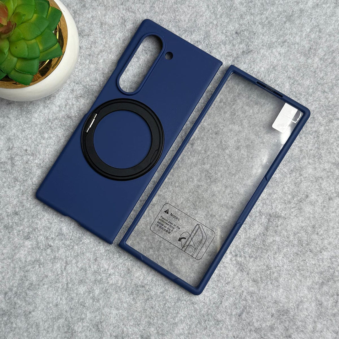 FRATO Fold 6 Collection Blue Samsung Galaxy Z Fold 6 Rotating Bracket Stand Front Glass Protection Case