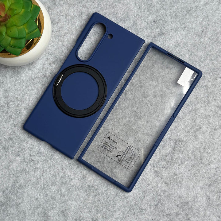 FRATO Fold 6 Collection Blue Samsung Galaxy Z Fold 6 Rotating Bracket Stand Front Glass Protection Case