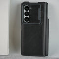 Samsung Galaxy Z Fold 6 Premium Leather Textured Flip Case with Metal Kick Stand Cover