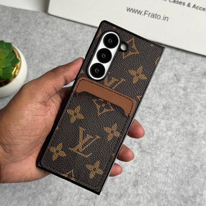 FRATO Fold 6 Collection Brown Samsung Galaxy Z Fold 6 Luxury Brand Leather Card Holder Case Cover