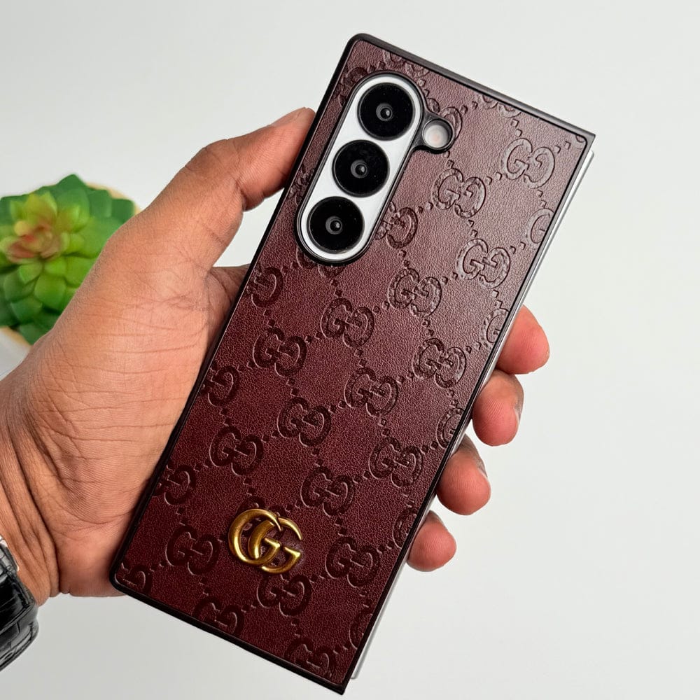 FRATO Fold 6 Collection Brown Samsung Galaxy Z fold 6 Luxury GG Fashion Leather Brand Case Cover