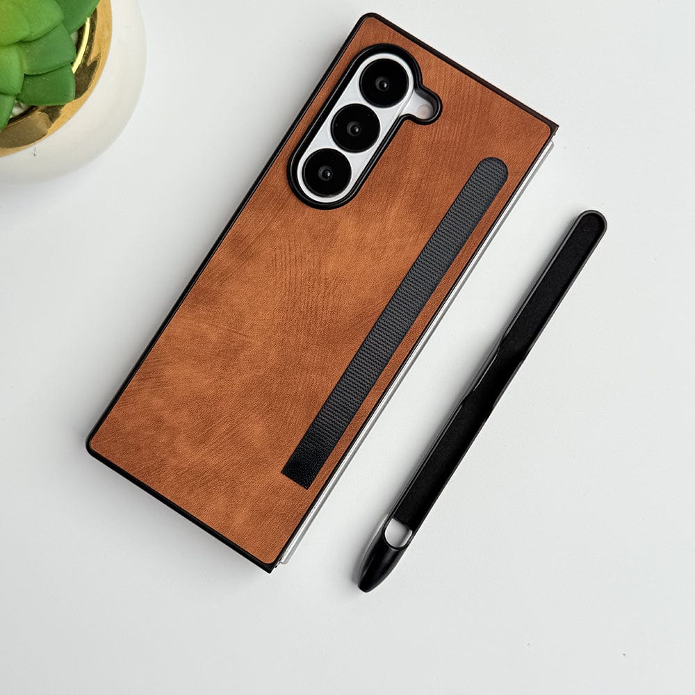 FRATO Fold 6 Collection Brown Samsung Galaxy Z Fold 6 PU Leather Cover With Detachable S Pen Case