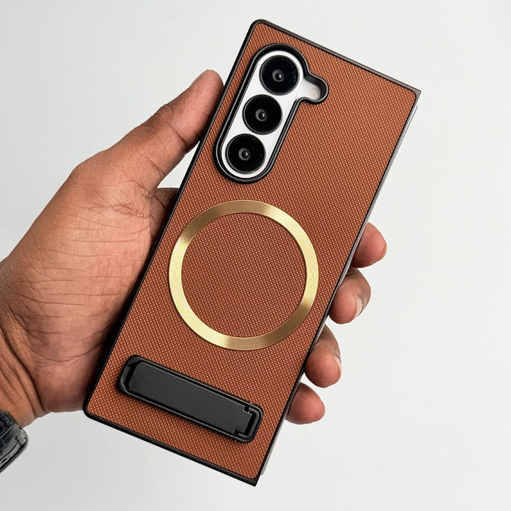 FRATO Fold 6 Collection Brown Samsung Galaxy Z Fold 6 PU Leather MS Ring Kick Stand Cover