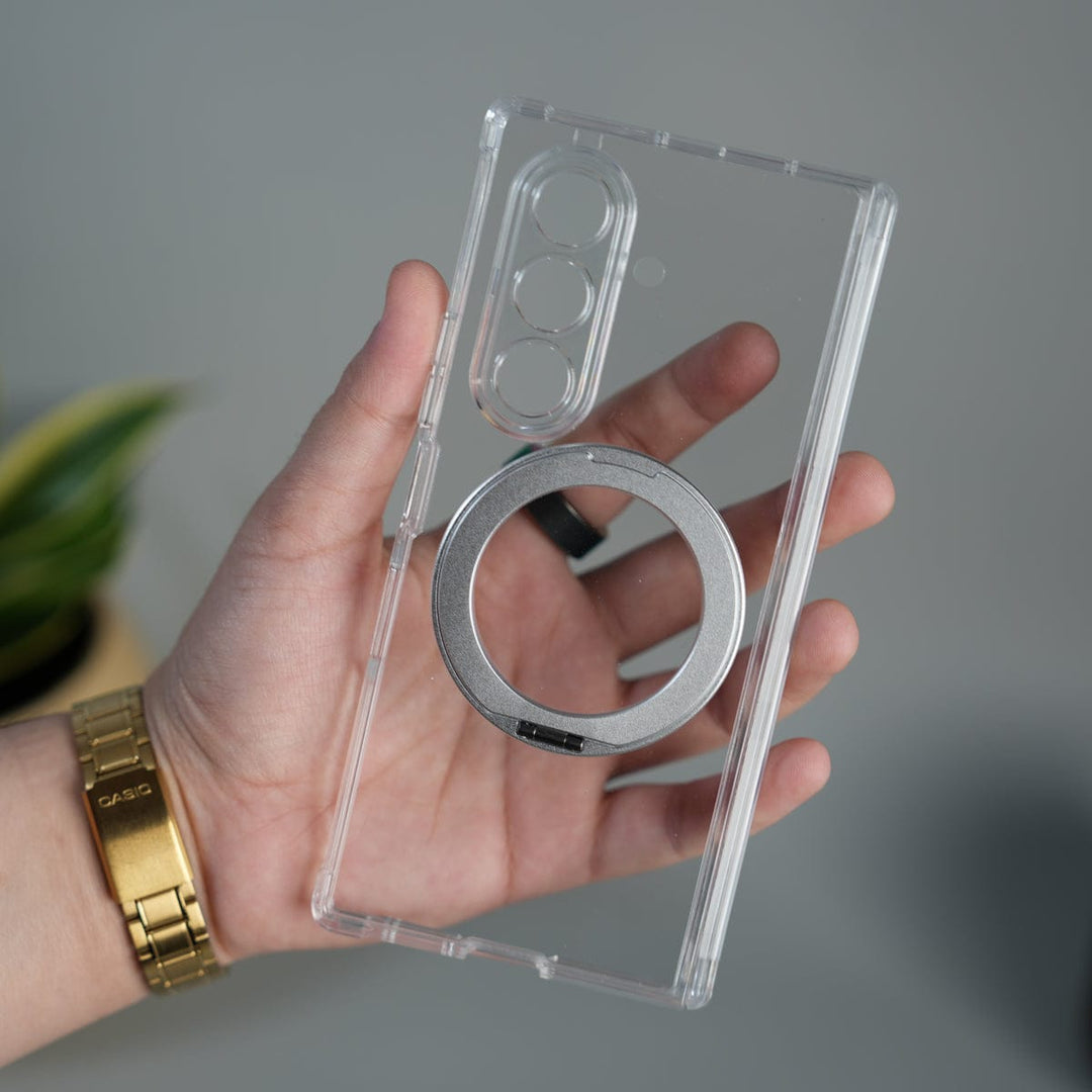 FRATO Fold 6 Collection Clear Galaxy Z Fold 7 Transparent Case with Ring Stand | Clear Shockproof Cover