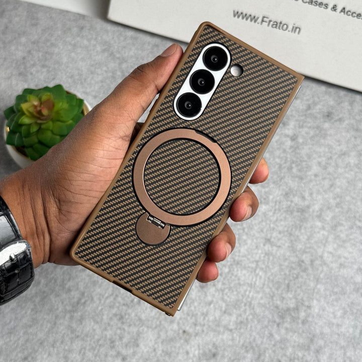 FRATO Fold 6 Collection Copper Brown Samsung Galaxy Z fold 6 Premium Carbon Fiber Texture MagSafe Magnetic Stand Case Cover