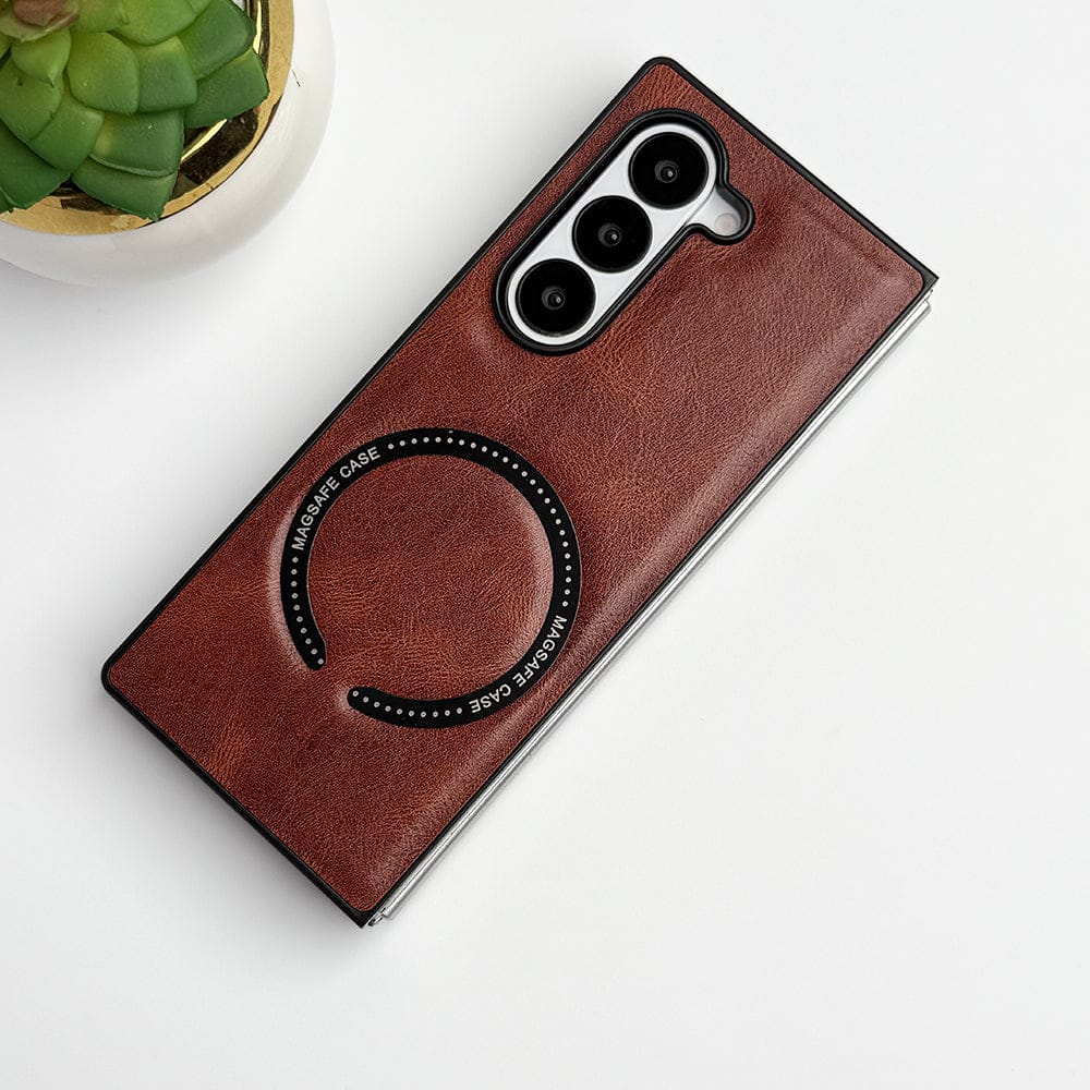 FRATO Fold 6 Collection Dark Brown Samsung Galaxy Z Fold 6 MS Ring PU Leather Cover