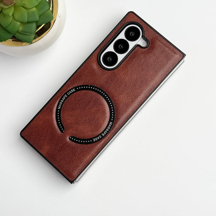 FRATO Fold 6 Collection Dark Brown Samsung Galaxy Z Fold 6 MS Ring PU Leather Cover