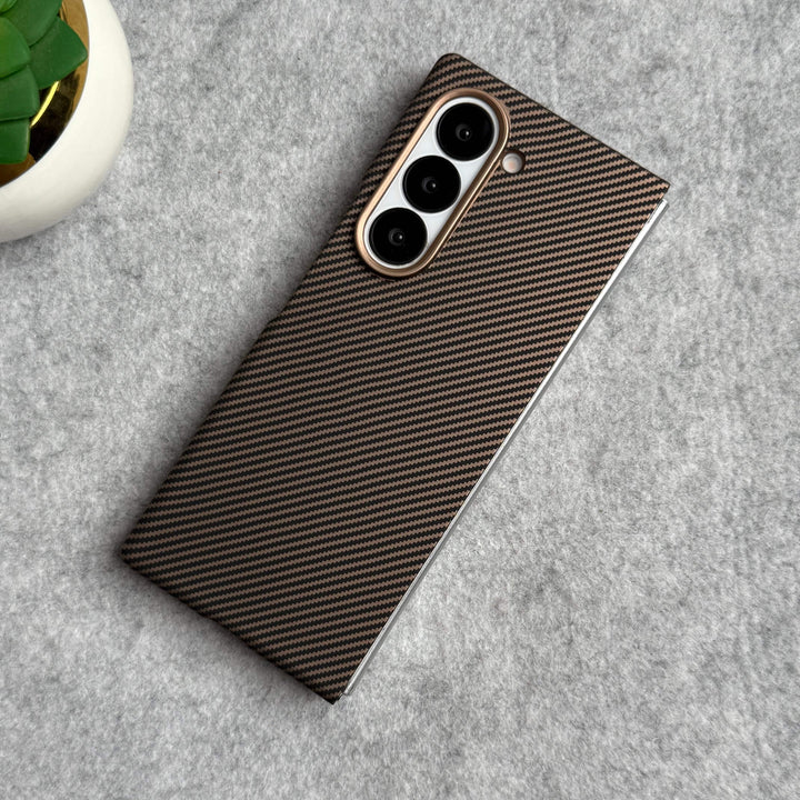FRATO Fold 6 Collection Desert Brown Samsung Galaxy Z Fold 6 Small Carbon Line Pattern Case Cover
