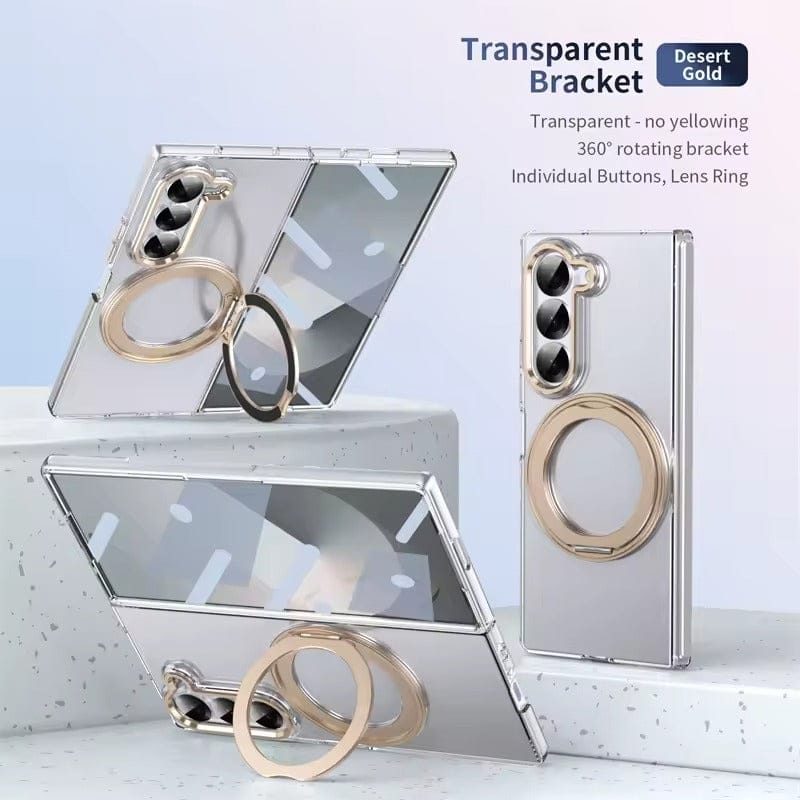 FRATO Fold 6 Collection Desert Gold Samsung Galaxy Z Fold 6 Transparent 360°Rotating Magnetic Holder Case Cover