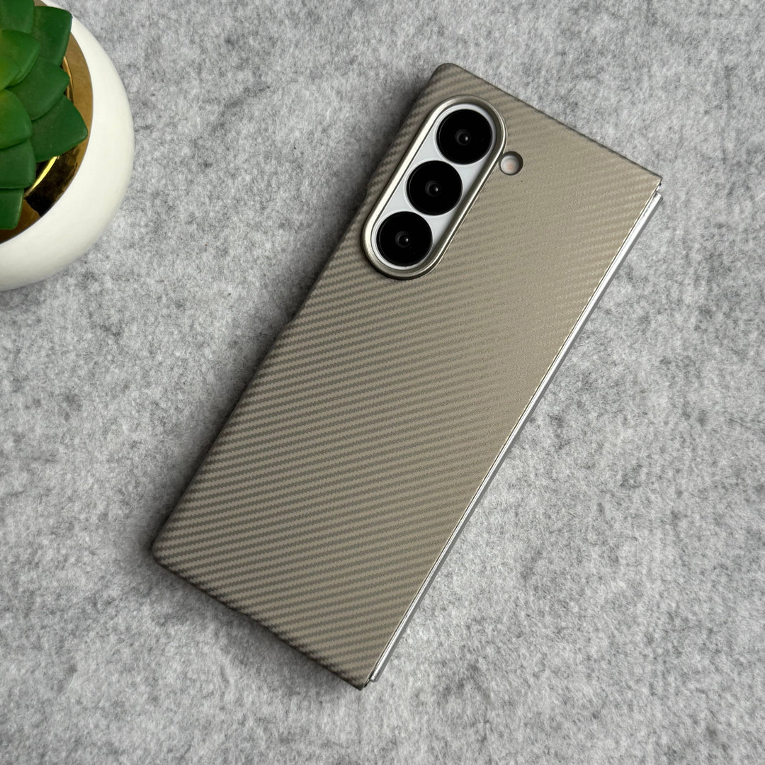 FRATO Fold 6 Collection Desert Golden Samsung Galaxy Z Fold 6 Small Carbon Line Pattern Case Cover