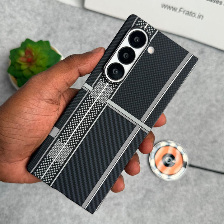 FRATO Fold 6 Collection Design 4 Samsung Galaxy Z Fold 6 Carbon Fiber Texture Aramid Design Hard Pc MagSafe Case Cover