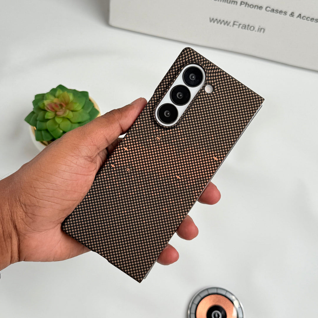 FRATO Fold 6 Collection Design 7 Samsung Galaxy Z Fold 6 Carbon Fiber Texture Aramid Design Hard Pc MagSafe Case Cover