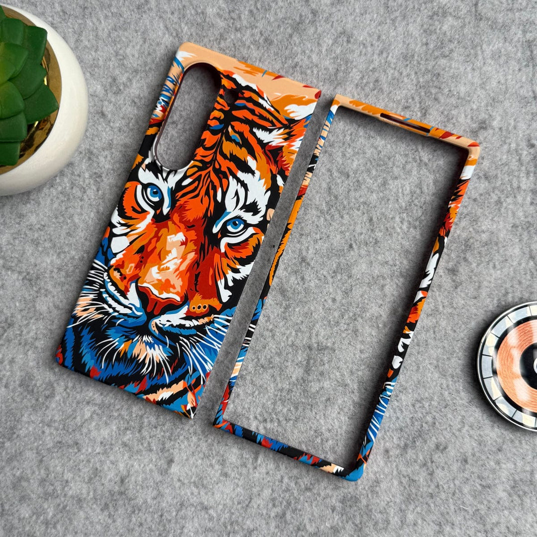 FRATO Fold 6 Collection Galaxy Z Fold 6 / Colorful Tiger Samsung Galaxy Z Fold Series Carbon Fiber Texture Tiger Lion Design Hard Pc MagSafe Case Cover