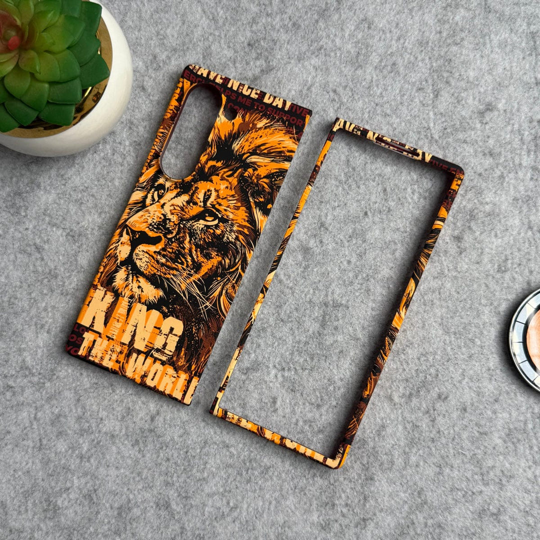 FRATO Fold 6 Collection Galaxy Z Fold 6 / King Lion Samsung Galaxy Z Fold Series Carbon Fiber Texture Tiger Lion Design Hard Pc MagSafe Case Cover