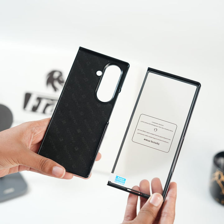 FRATO Fold 6 Collection Galaxy Z Fold 6 Ultra PU Leather Chrome Side Case With Ring Metal Stand