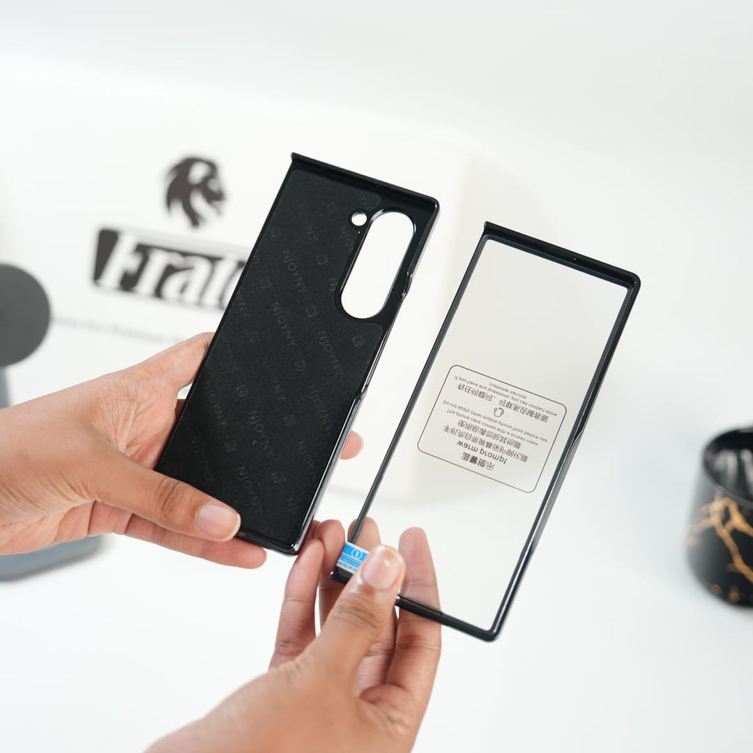 FRATO Fold 6 Collection Galaxy Z Fold 6 Ultra PU Leather Chrome Side Case With Ring Metal Stand
