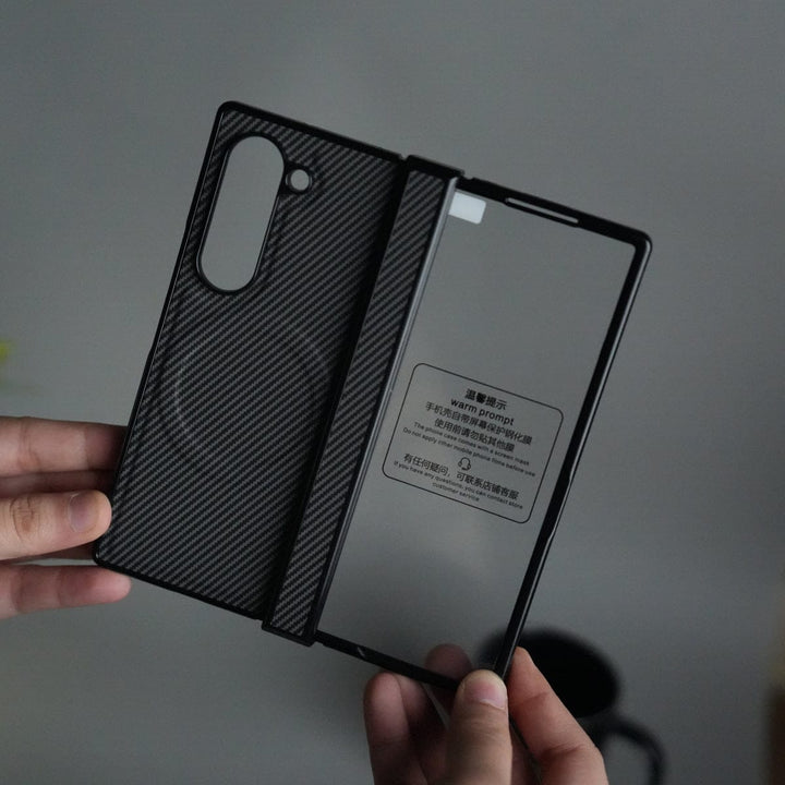 FRATO Fold 6 Collection Gray Galaxy Z Fold 6 Carbon Design MagSafe Cover | Hinge Protection | Front Glass Case
