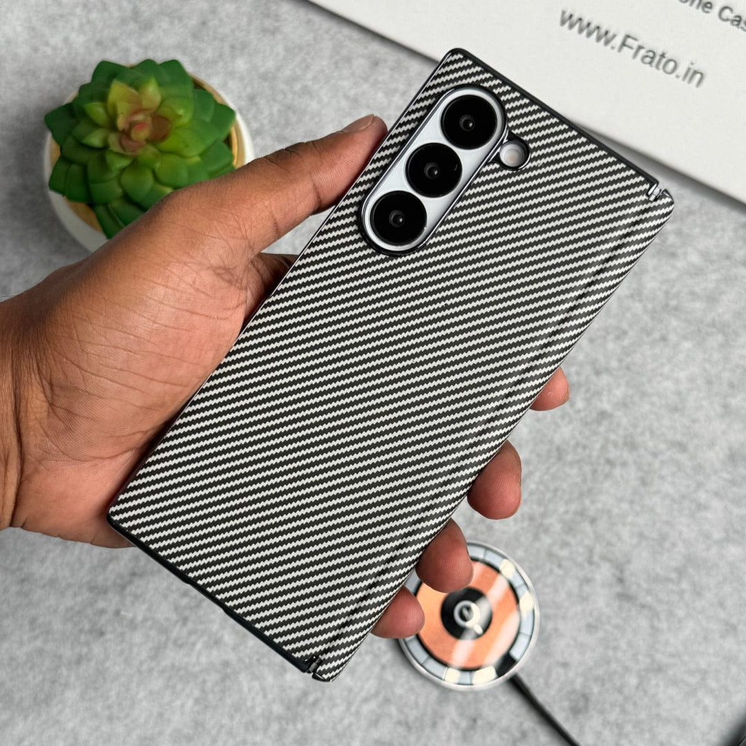 FRATO Fold 6 Collection Gray Samsung Galaxy Z Fold 6 Carbon Fiber Hinge Protection Case With Front Glass Protection