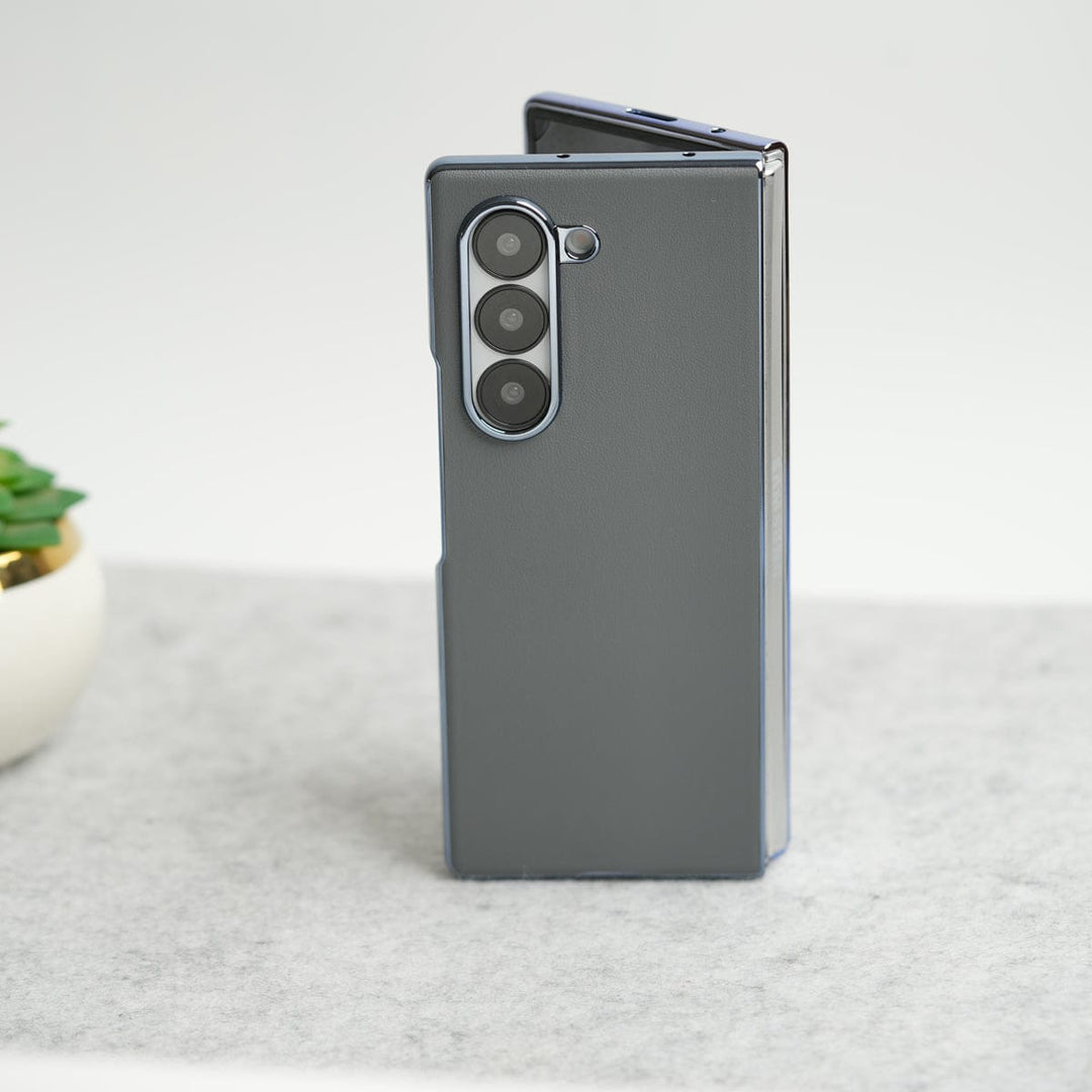 FRATO Fold 6 Collection Gray Samsung Galaxy Z Fold 6 Glossy Chrome Plated PU Leather Skin Case Cover