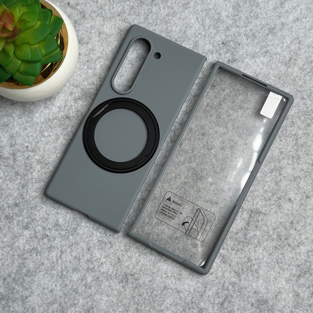 FRATO Fold 6 Collection Gray Samsung Galaxy Z Fold 6 Rotating Bracket Stand Front Glass Protection Case