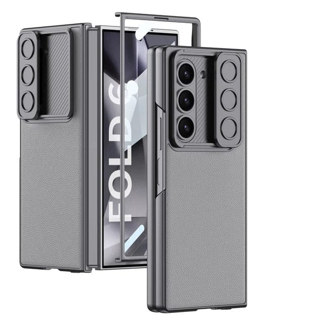 FRATO Fold 6 Collection Grey Samsung Galaxy Z Fold 6 Leather Cover With Camera Protective Shetter