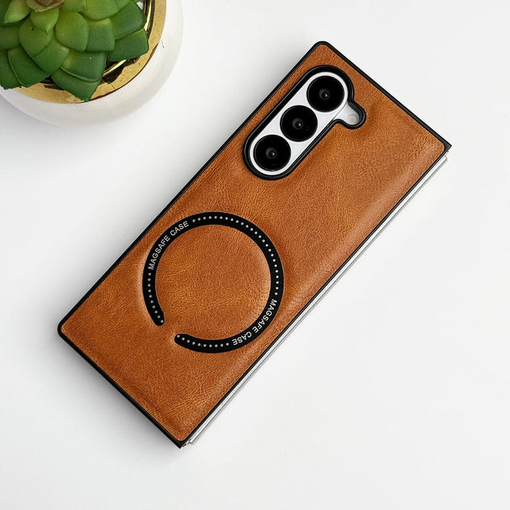 FRATO Fold 6 Collection Light Brown Samsung Galaxy Z Fold 6 MS Ring PU Leather Cover