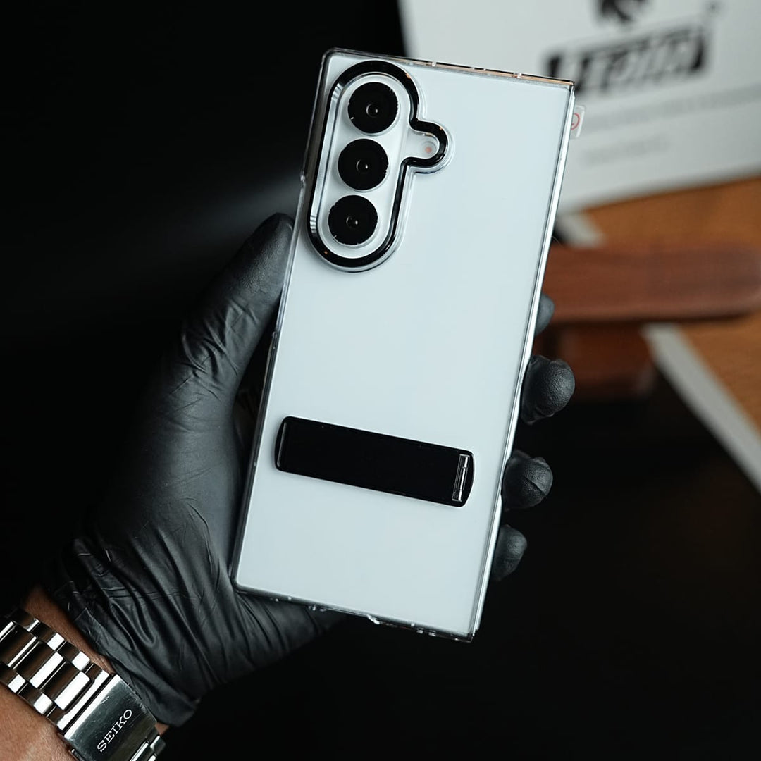 FRATO Fold 6 Collection Premium Clear Transparent Case for Galaxy Z Fold 6 | Metal Stand &amp; Camera Protection