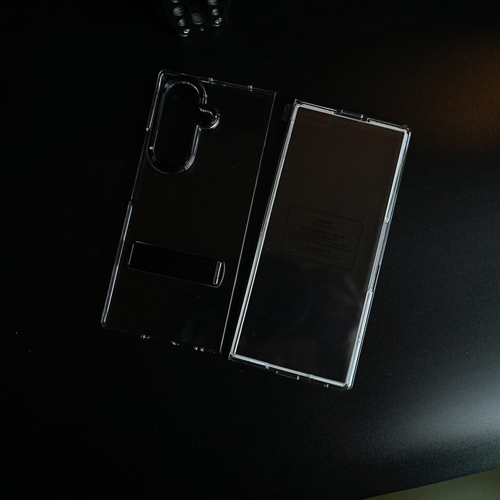 FRATO Fold 6 Collection Premium Clear Transparent Case for Galaxy Z Fold 6 | Metal Stand &amp; Camera Protection