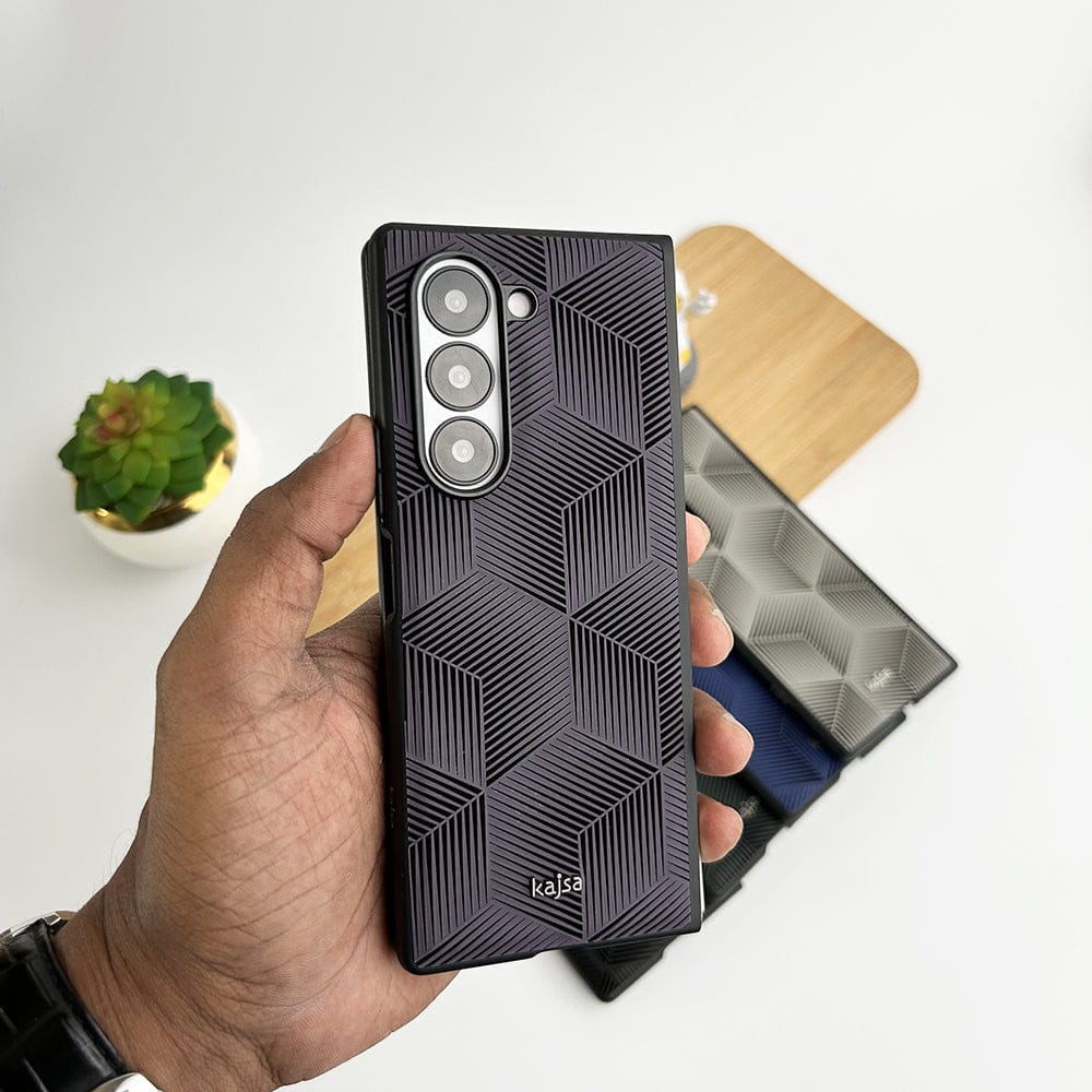 FRATO Fold 6 Collection Purple 3D Cube Design Samsung Galaxy Z Fold 6 Slim Rubberize 3D Cube Pattern Cover
