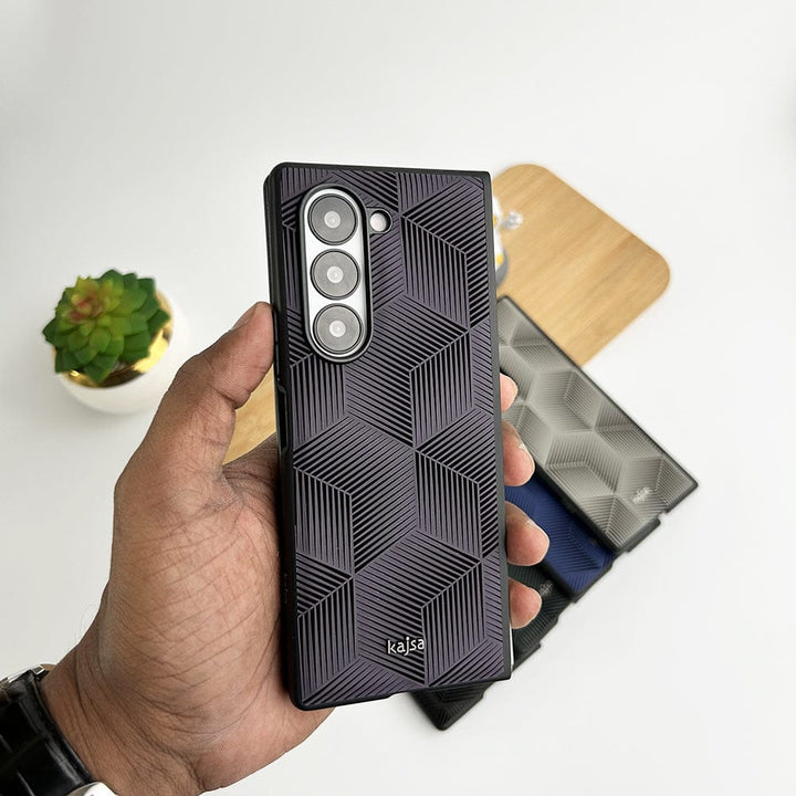 FRATO Fold 6 Collection Purple 3D Cube Design Samsung Galaxy Z Fold 6 Slim Rubberize 3D Cube Pattern Cover