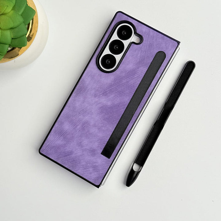 FRATO Fold 6 Collection Purple Samsung Galaxy Z Fold 6 PU Leather Cover With Detachable S Pen Case