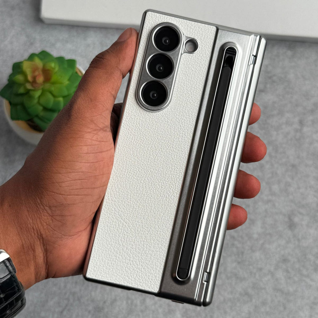 FRATO Fold 6 Collection Samsung Galaxy Z Fold 5 Leather Plating front Glass Protection Hinge Case Folding Cover