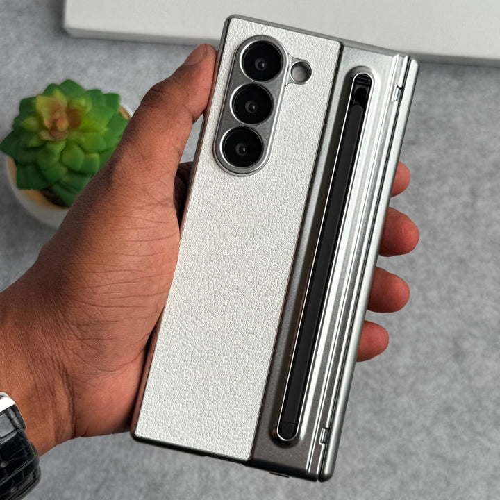 FRATO Fold 6 Collection Samsung Galaxy Z Fold 5 Leather Plating front Glass Protection Hinge Case Folding Cover