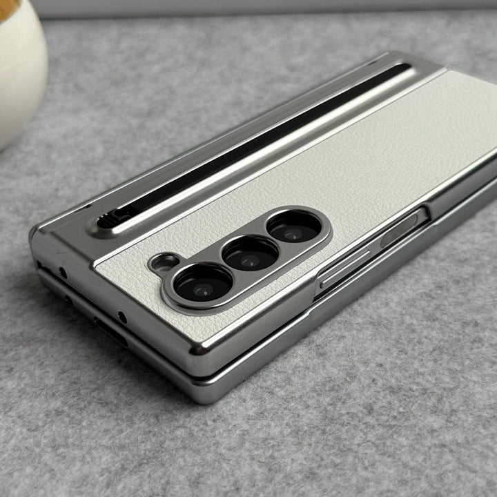 FRATO Fold 6 Collection Samsung Galaxy Z Fold 5 Leather Plating front Glass Protection Hinge Case Folding Cover