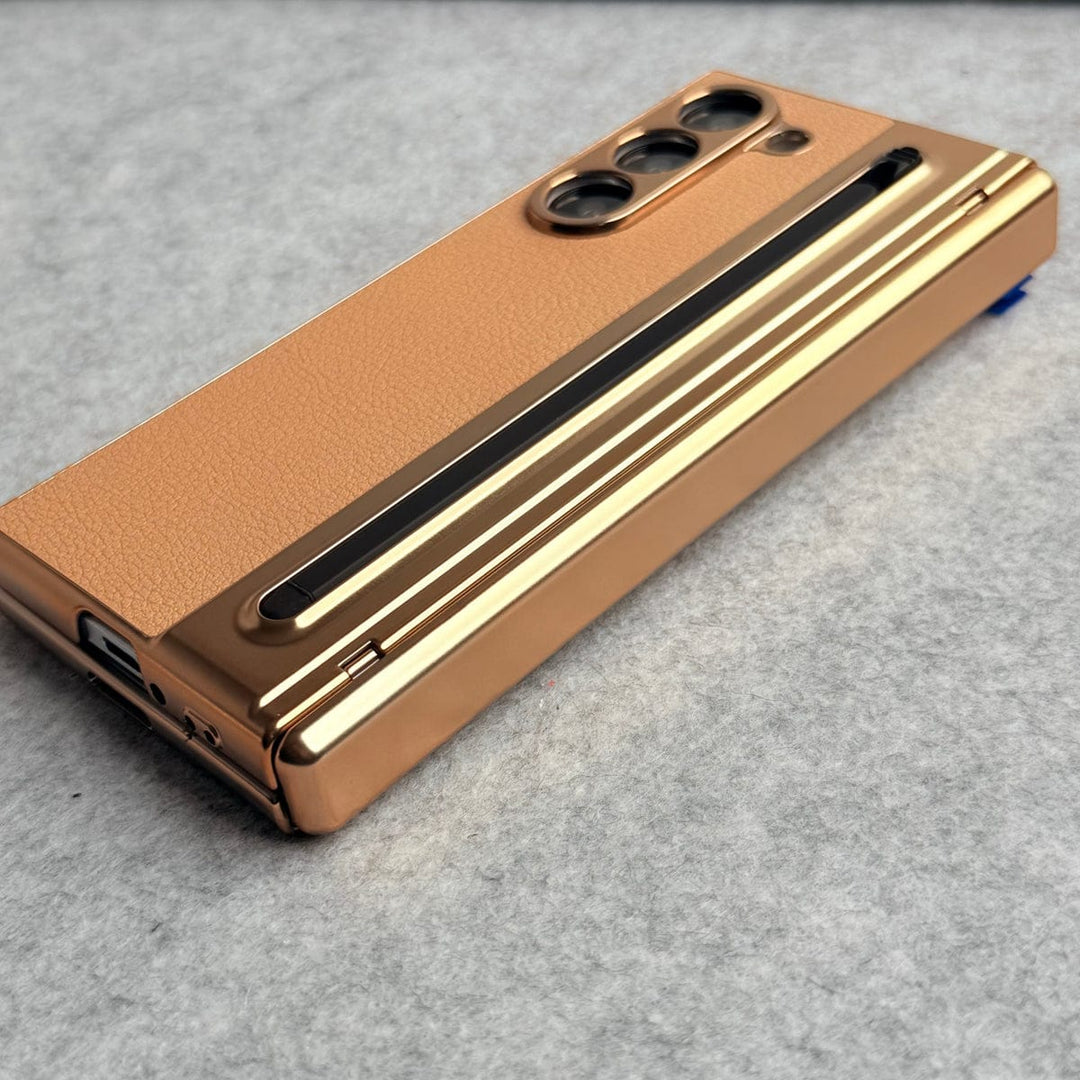 FRATO Fold 6 Collection Samsung Galaxy Z Fold 5 Leather Plating front Glass Protection Hinge Case Folding Cover
