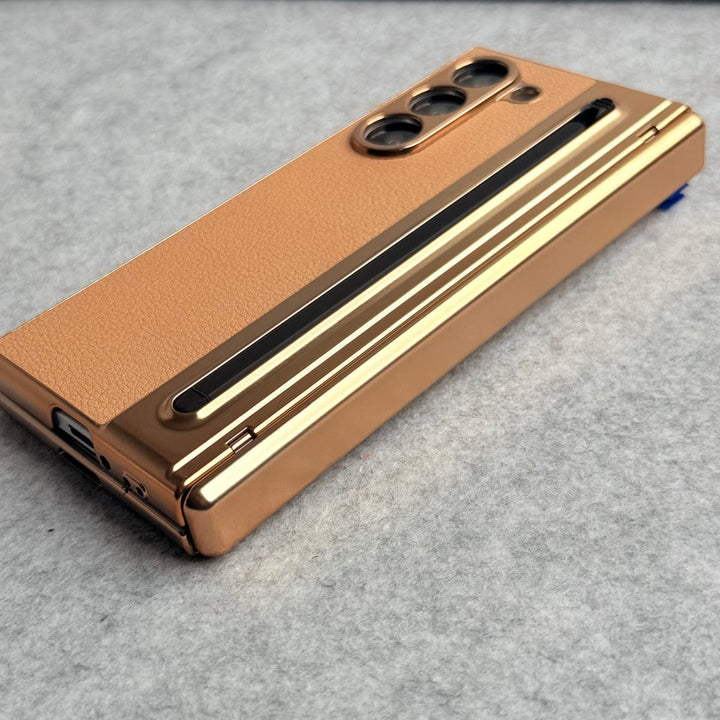 FRATO Fold 6 Collection Samsung Galaxy Z Fold 5 Leather Plating front Glass Protection Hinge Case Folding Cover