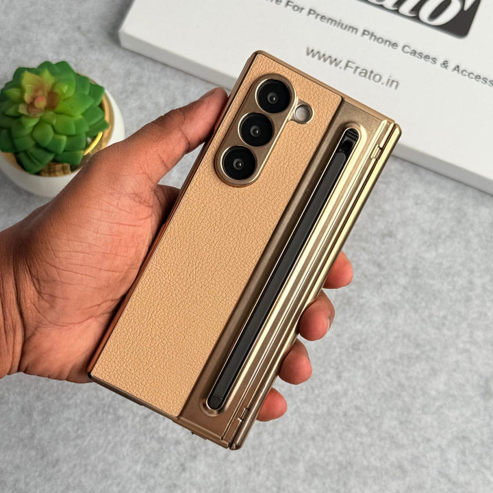 FRATO Fold 6 Collection Samsung Galaxy Z Fold 5 Leather Plating front Glass Protection Hinge Case Folding Cover