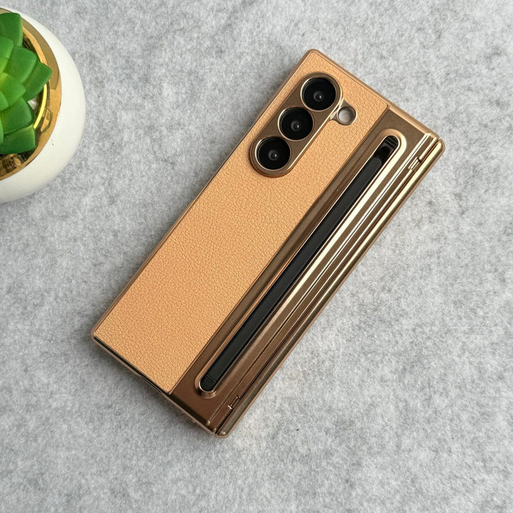 FRATO Fold 6 Collection Samsung Galaxy Z Fold 5 Leather Plating front Glass Protection Hinge Case Folding Cover