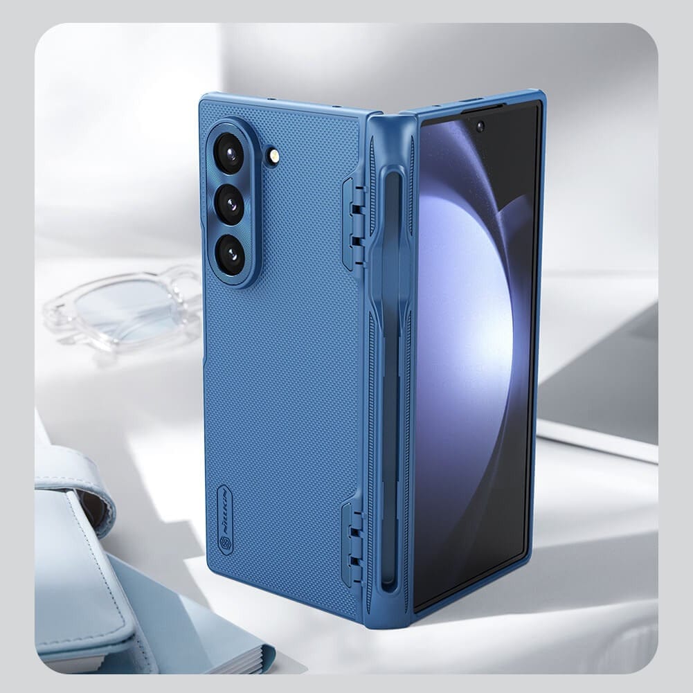 FRATO Fold 6 Collection Samsung Galaxy Z Fold 6 5G Nillkin Super Frosted Shield Folding S Pen Holder Cover BLUE