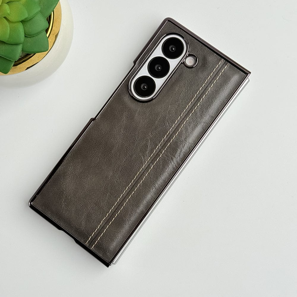 FRATO Fold 6 Collection Samsung Galaxy Z Fold 6 Electroplated Chrome Leather Cover With Front Glass