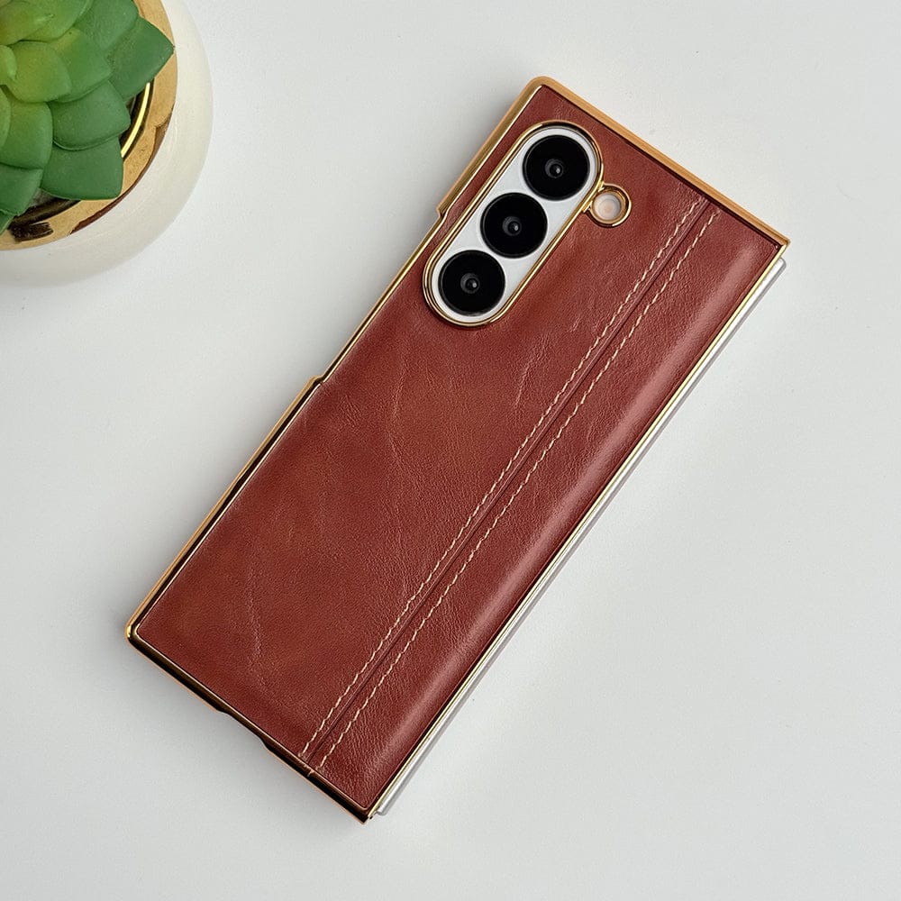 FRATO Fold 6 Collection Samsung Galaxy Z Fold 6 Electroplated Chrome Leather Cover With Front Glass