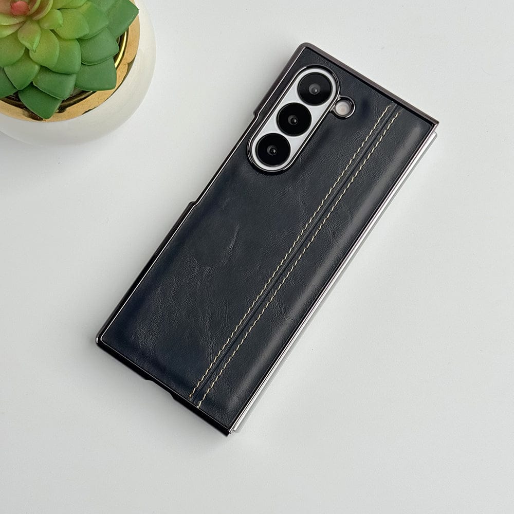 FRATO Fold 6 Collection Samsung Galaxy Z Fold 6 Electroplated Chrome Leather Cover With Front Glass
