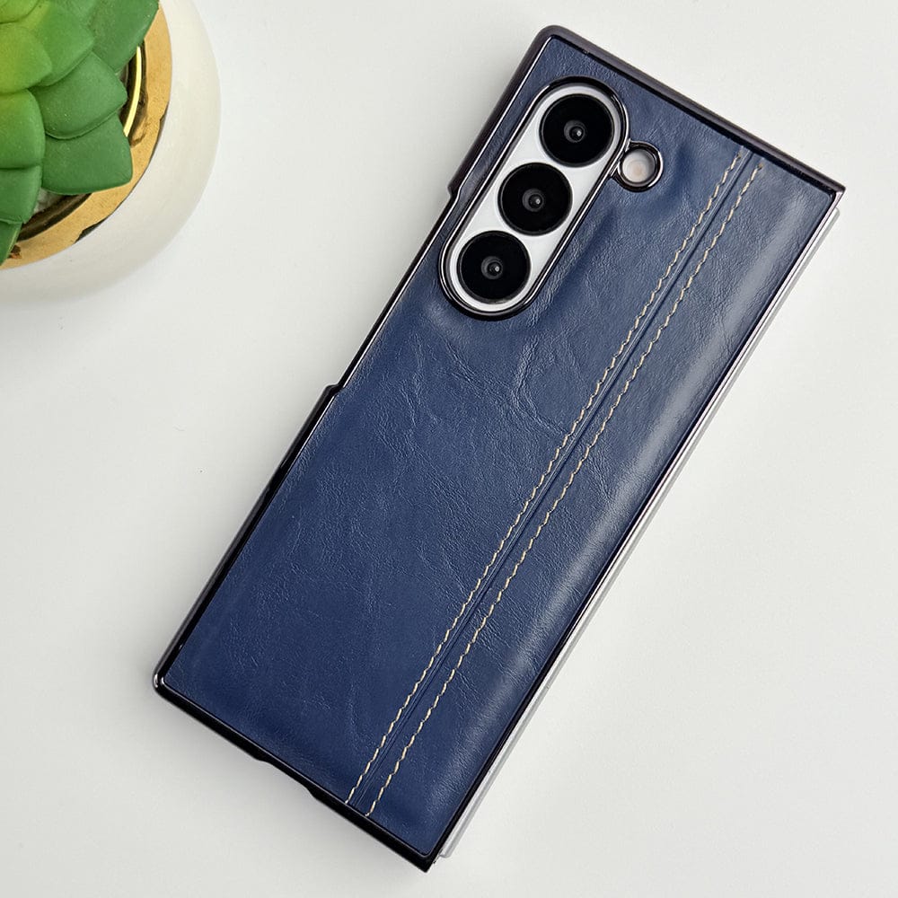 FRATO Fold 6 Collection Samsung Galaxy Z Fold 6 Electroplated Chrome Leather Cover With Front Glass