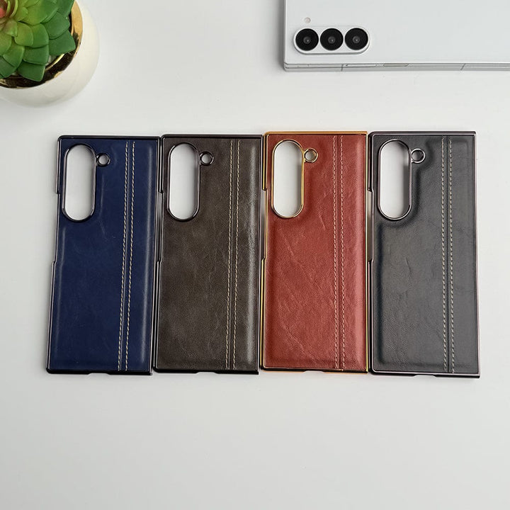 FRATO Fold 6 Collection Samsung Galaxy Z Fold 6 Electroplated Chrome Leather Cover With Front Glass