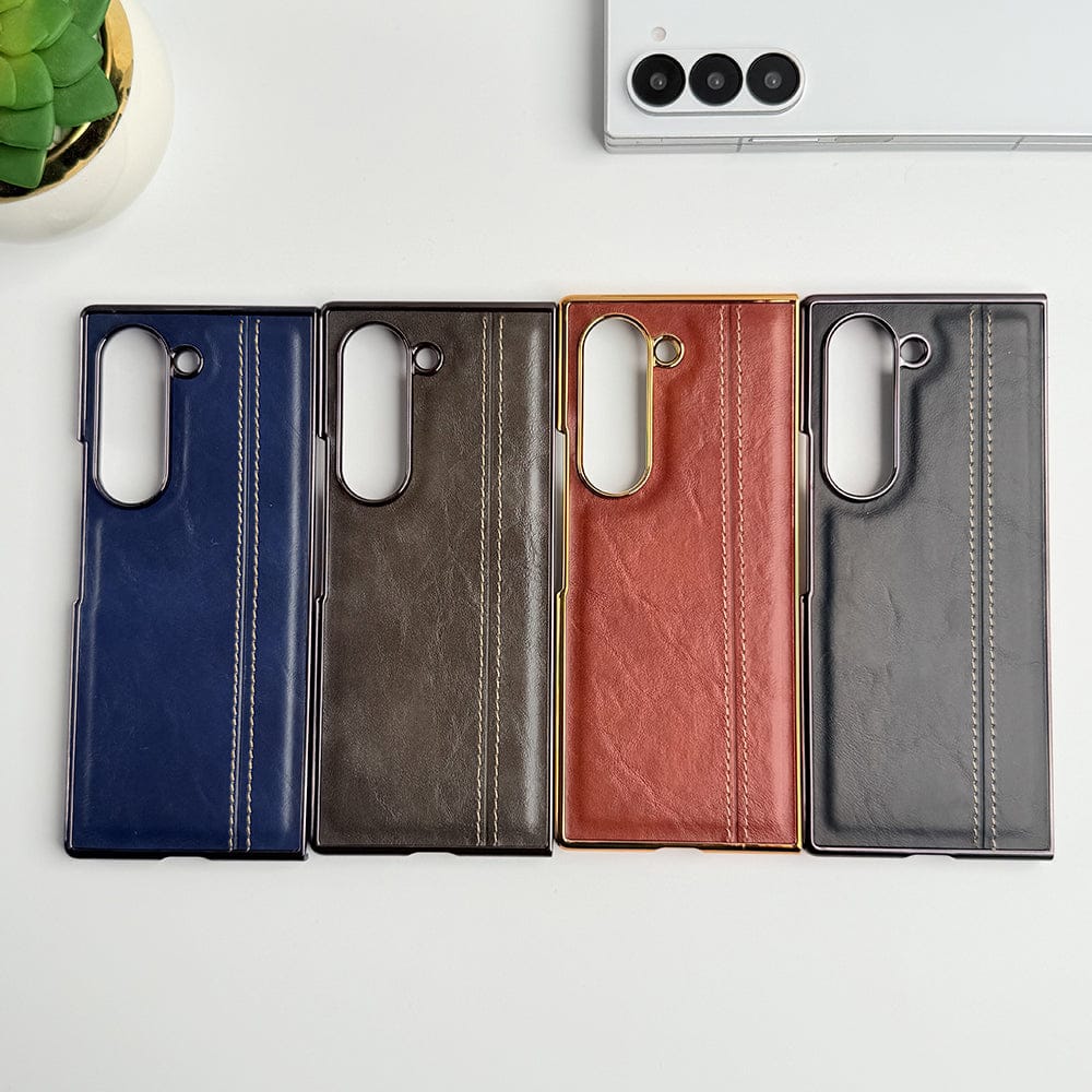 FRATO Fold 6 Collection Samsung Galaxy Z Fold 6 Electroplated Chrome Leather Cover With Front Glass